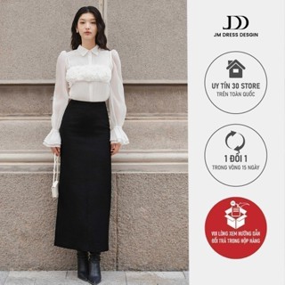 Set đồ áo sơ mi ren hoa nhún bồng tay 2S22.2506OG + chân váy suông cạp liền 4L08.2506K – Set thanh lịch công sở JM