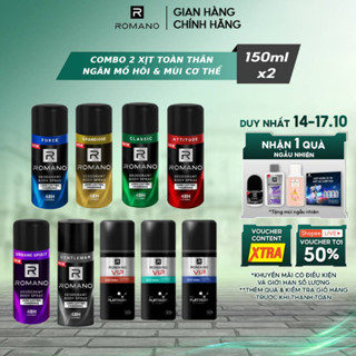 Combo 2 Xịt toàn thân ngăn mồ hôi và mùi cơ thể Romano 150ml/chai - 9 Mùi Hương