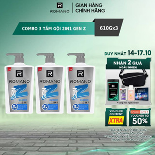 Combo 3 Tắm gội cho nam 2 trong 1 Romano Gen Z hương Sea Breeze/ Forest Cedar 610g/ chai - 2 mùi hương có sẵn