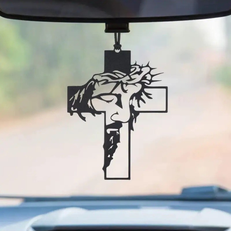 Mặt dây chuyền xoay chéo Jesus Christ màu đen - Phụ kiện treo gương chiếu hậu ô tô Christian