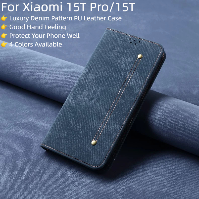 Dành Cho Xiaomi 15 Ultra 15 Pro 15T Pro Xiaomi15TPro Ốp Lưng Hoa Văn Denim Sang Trọng Khe Cắm Thẻ Da