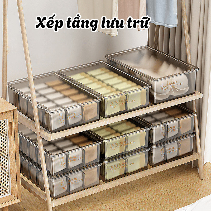 Hộp đựng đồ lót tất vớ trong suốt  chia ngăn TOAM có nắp đậy chống bụi sắp xếp gọn | BigBuy360 - bigbuy360.vn