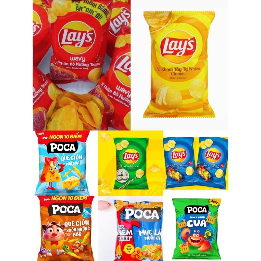 Bánh Lay'S Khoai Tây, Tôm Phô Mai, Tảo Biển, Bò BBQ, Bánh Poca, Mực, Cua, Sườn, Phô Mai Que