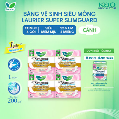Combo 4 Băng Vệ Sinh Laurier Siêu Mềm Mịn Feather Touch 22.5cm 8 miếng
