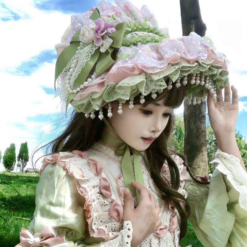 Bốn Mùa Hoa Bonnet lolita Hanyang Eclectic bnt Mũ Rơm Bonnet Mục Vụ lolita Mũ Rơm