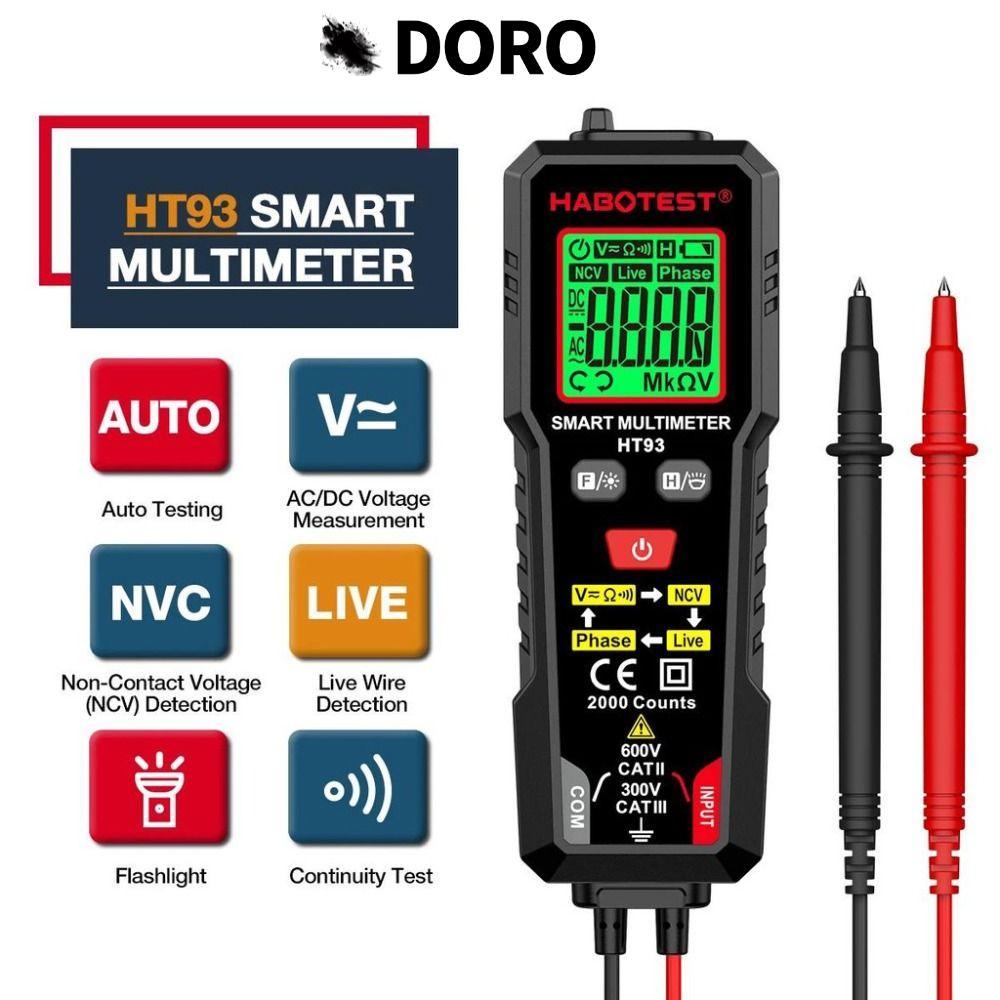 Đồng hồ vạn năng kỹ thuật số DORO HT93, Máy kiểm tra đếm RMS đích thực tự động, 2000 Đếm AC / DC Vol