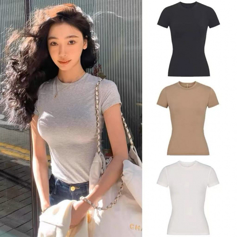 SKIM* Basic round-neck short-sleeve stretchy tight-fitting regular shoulder design T Women's T-shirt