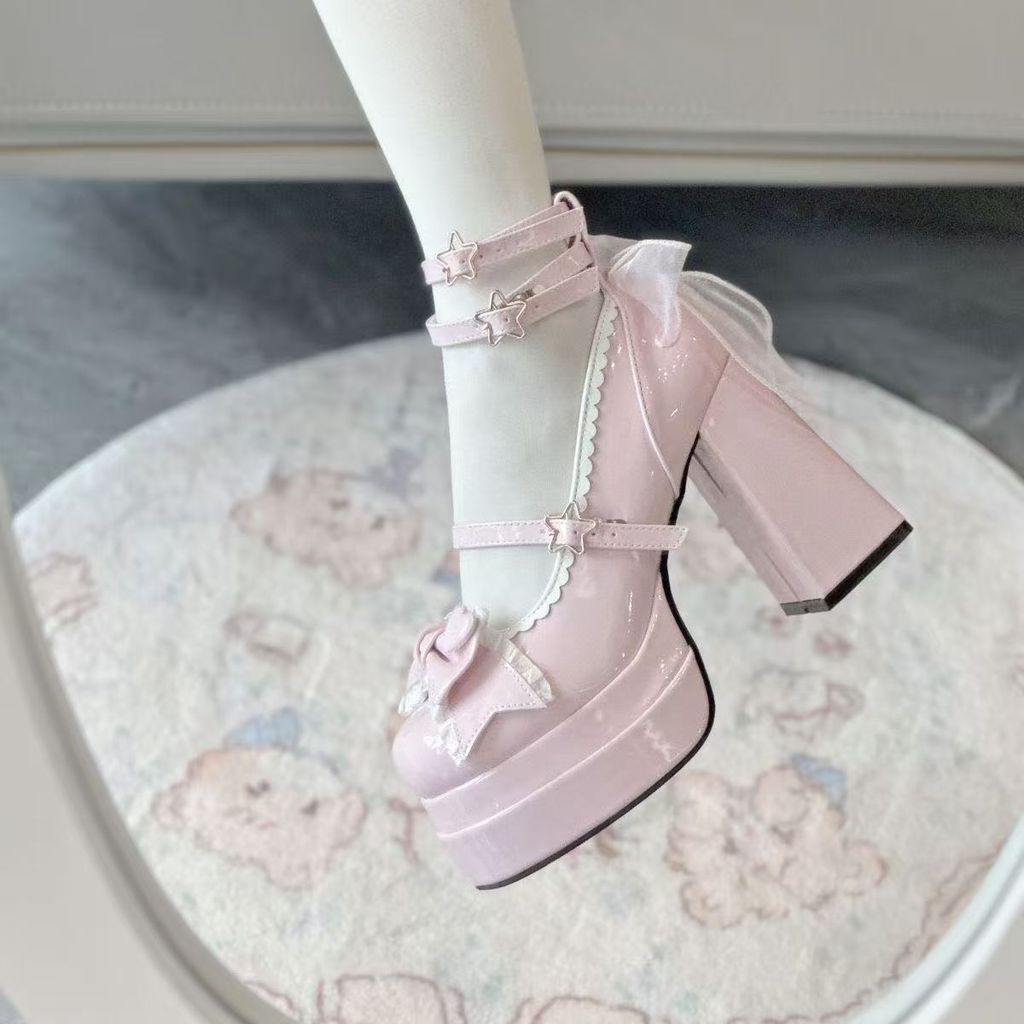 Giày Lolita phong cách công chúa ngọt ngào, giày Lolita dễ thương dành cho bé gái, giày da có đế chố