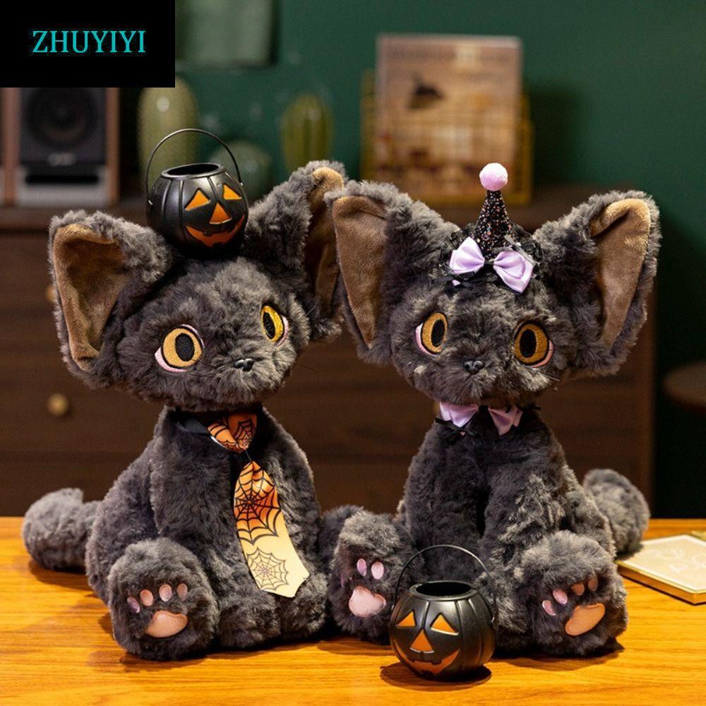 ZHUYIYI Devon Rex Cat Đồ chơi sang trọng, Giỏ bí ngô phong cách Halloween Búp bê sang trọng mèo đen,