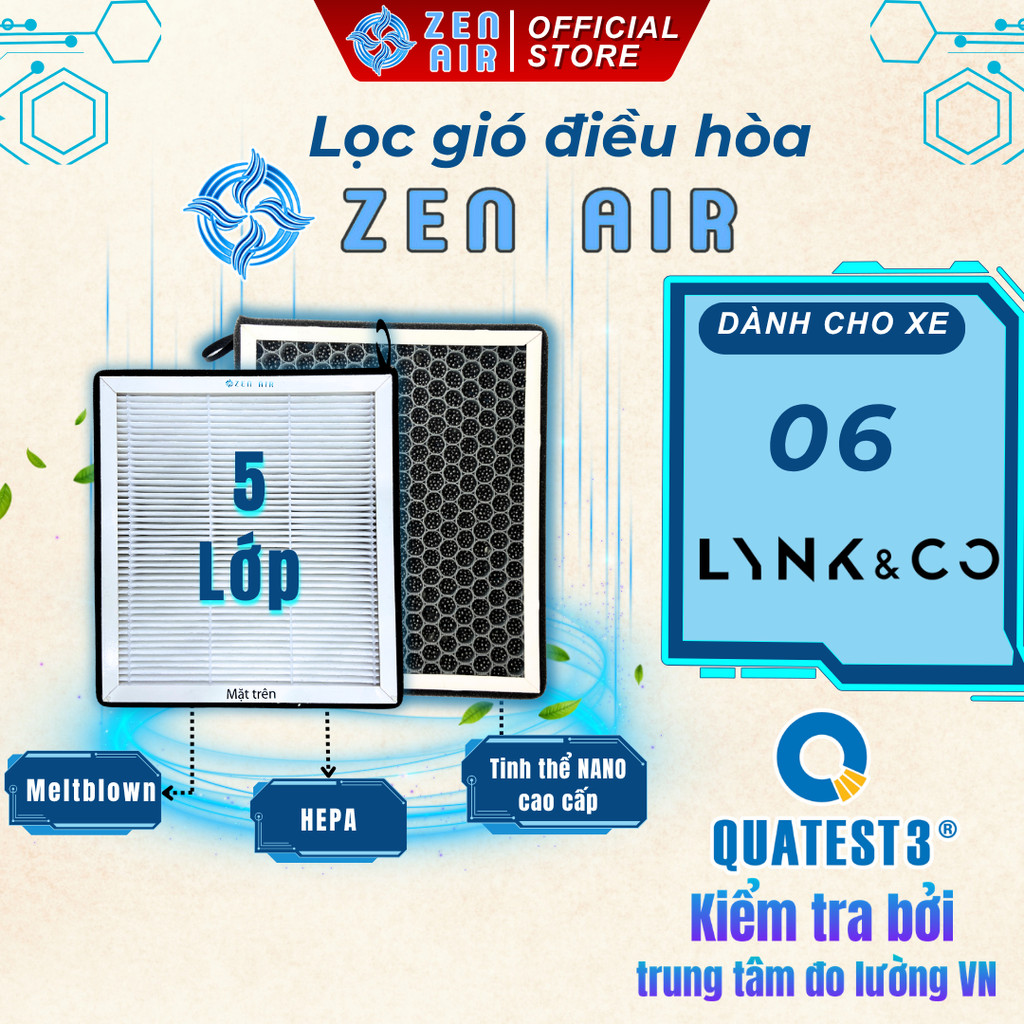 Lọc gió điều hòa Lynk & Co 06, lọc bụi mịn, khử độc, mùi thơm - ZEN AIR