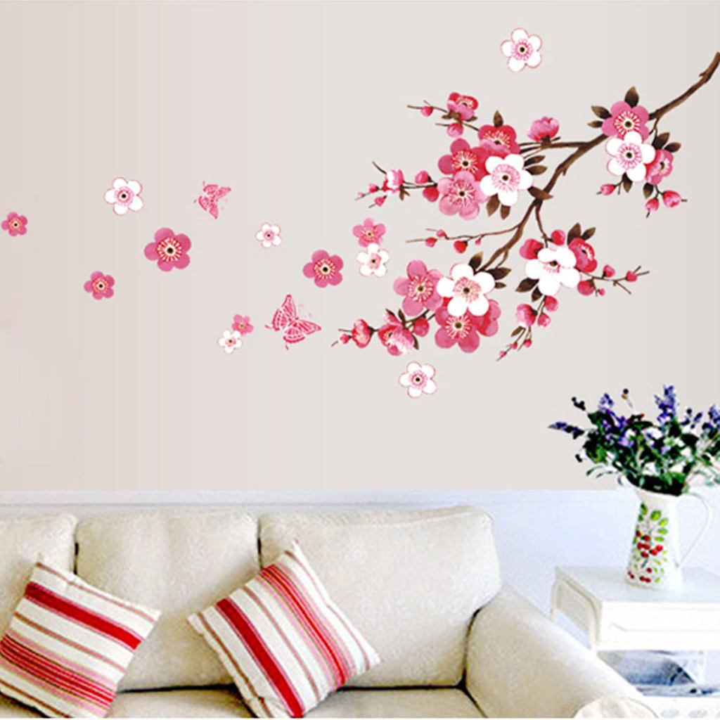 Condessacity Wall Sticker Flowers Butterflies Trees Climbing Flowers Floral Design Cherry Blossoms W