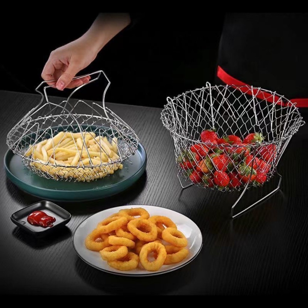 Preferred#Stainless steel folding frying basket, household frying oil filter net, multifunctional fr