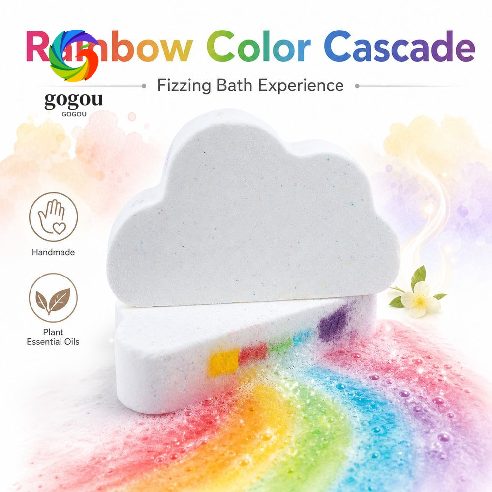 GOGOU Rainbow Cloud Bath Ball, Hình đám mây Handmade Bath Fizzers, Hòa tan Fizz Rainbow Color Cascad