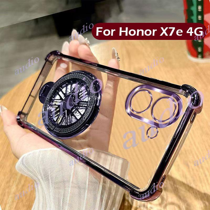 Ốp điện thoại trong suốt mạ bốn góc HONOR X7e 4G có giá đỡ cối xay gió cho Honor X7e X7E HonorX7e 4G