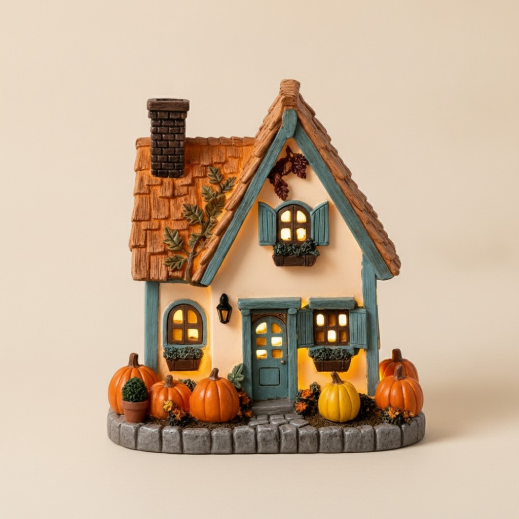 Vintage Light-up Pumpkin Cottage Halloween Pumpkin Cottage Trang trí mùa thu Trang trí theo mùa
