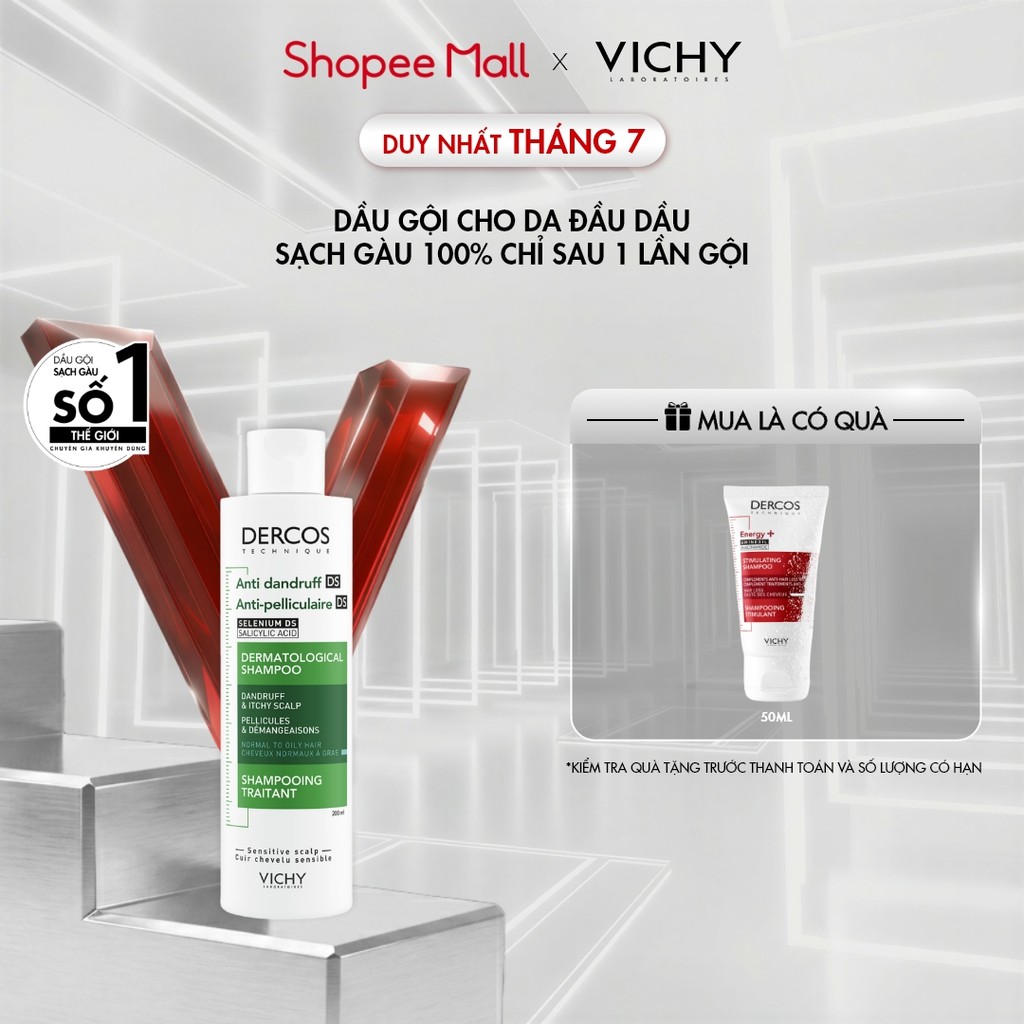 Dầu gội sạch gàu Dercos VICHY 100% chỉ sau 1 lần gội dành cho da dầu & ngứa, SỐ 1 Việt Nam chuyên gia khuyên dùng 200ml