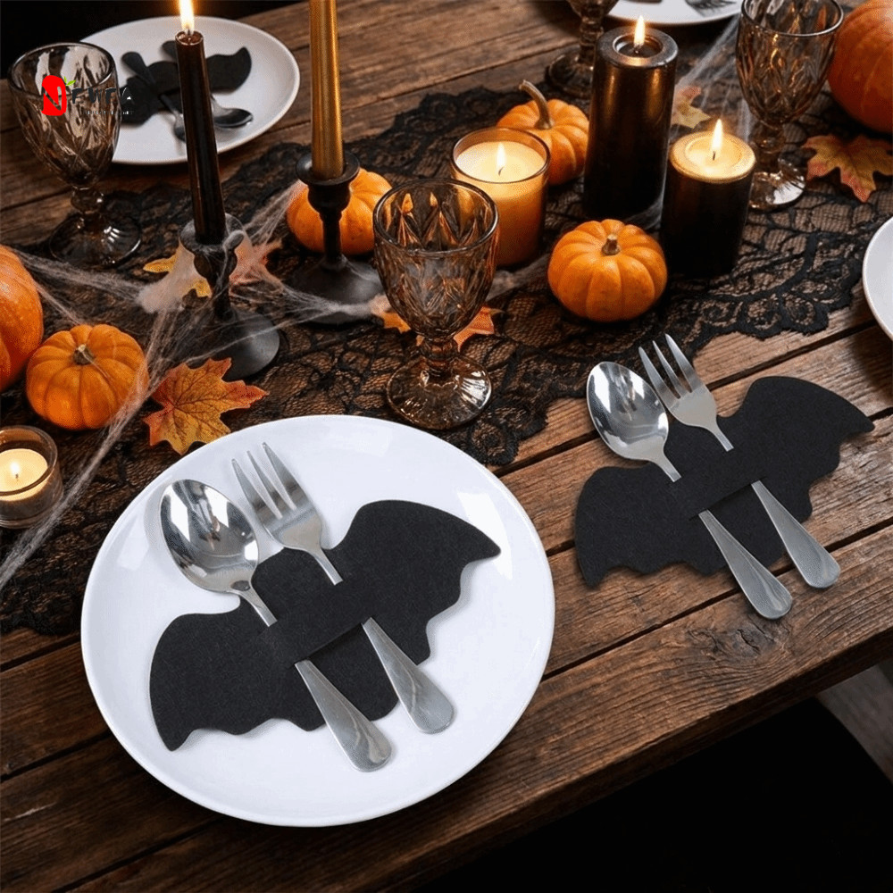 NEWEARTH GIỚI HẠN 12 CÁI Halloween Spider Web Dao Kéo Bao, Túi Dao Kéo Dơi Đen Di Động, Tay Đũa Sáng