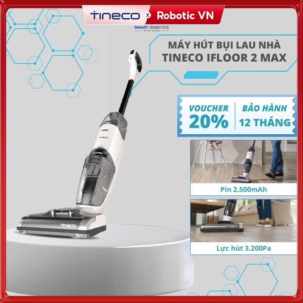 Tineco iFloor 2 Max Máy hút bụi lau sàn không dây | Thời gian hoạt động 22 phút | Tự động làm sạch c