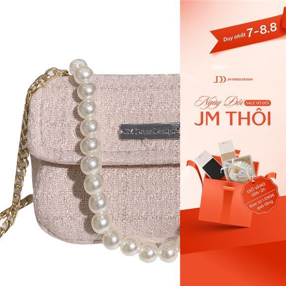Túi Xách Nữ Tweed Đính Ngọc Trai Thanh Lịch Mini Bag JM QT2308.2310TW. Túi Dự Tiệc, Đi Chơi Sang Chả