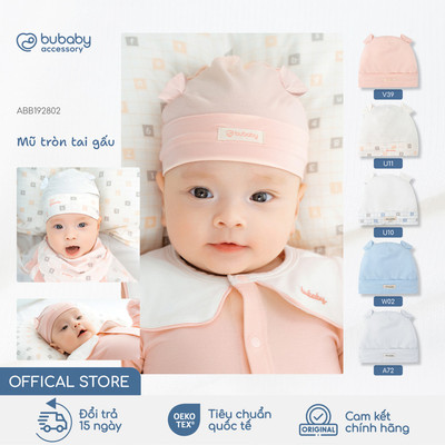 Mũ tròn tai gấu BU Baby, mũ sơ sinih, mũ cho bé, mũ newborn, quần áo sơ sinh, mũ thóp | ABB192802