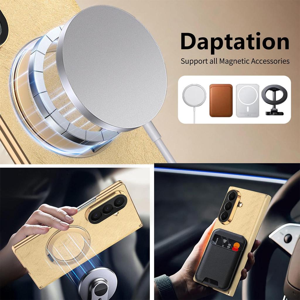 Vỏ da viền mạ vàng cho OPPO Find N6 N5 Bản lề chân đế ẩn từ tính Vỏ cứng chống rơi