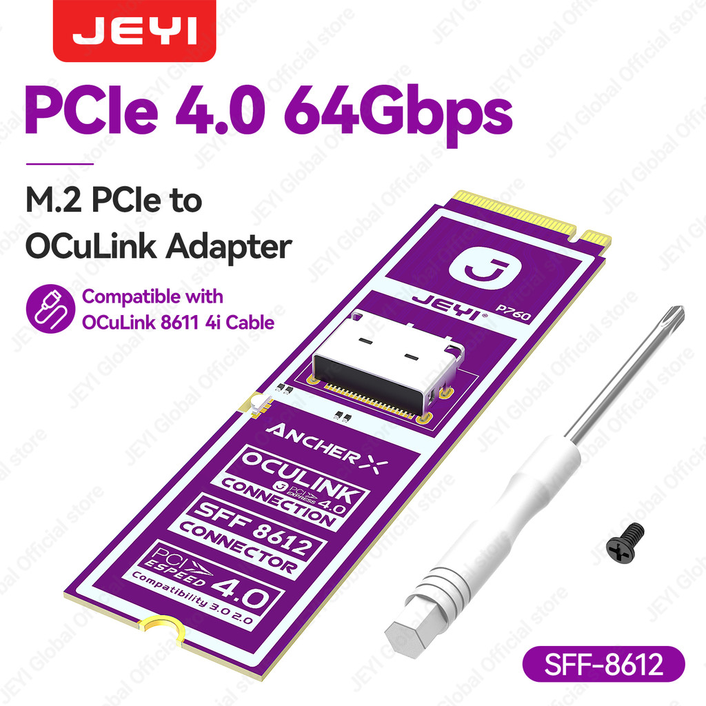 JEYI M2 NVME sang Oculink Nữ Dock SFF-8612 Adapter PCIe 4.0 X4 64Gbps sang Oculink SFF-8611 4i Host 