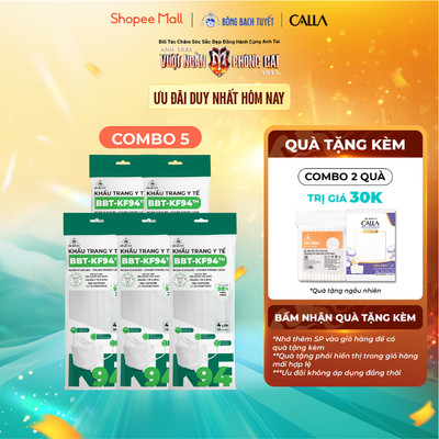 [Bao bì mới] Combo 5 Gói Khẩu trang Bông Bạch Tuyết KF94 4 lớp trắng (10 cái/gói)
