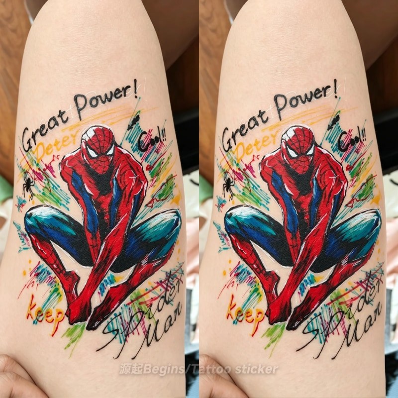Great Powe Spiderman Hình Xăm Miếng Dán Anime Great Powe#涂鸦风蜘蛛侠纹身贴动漫Great Mồi