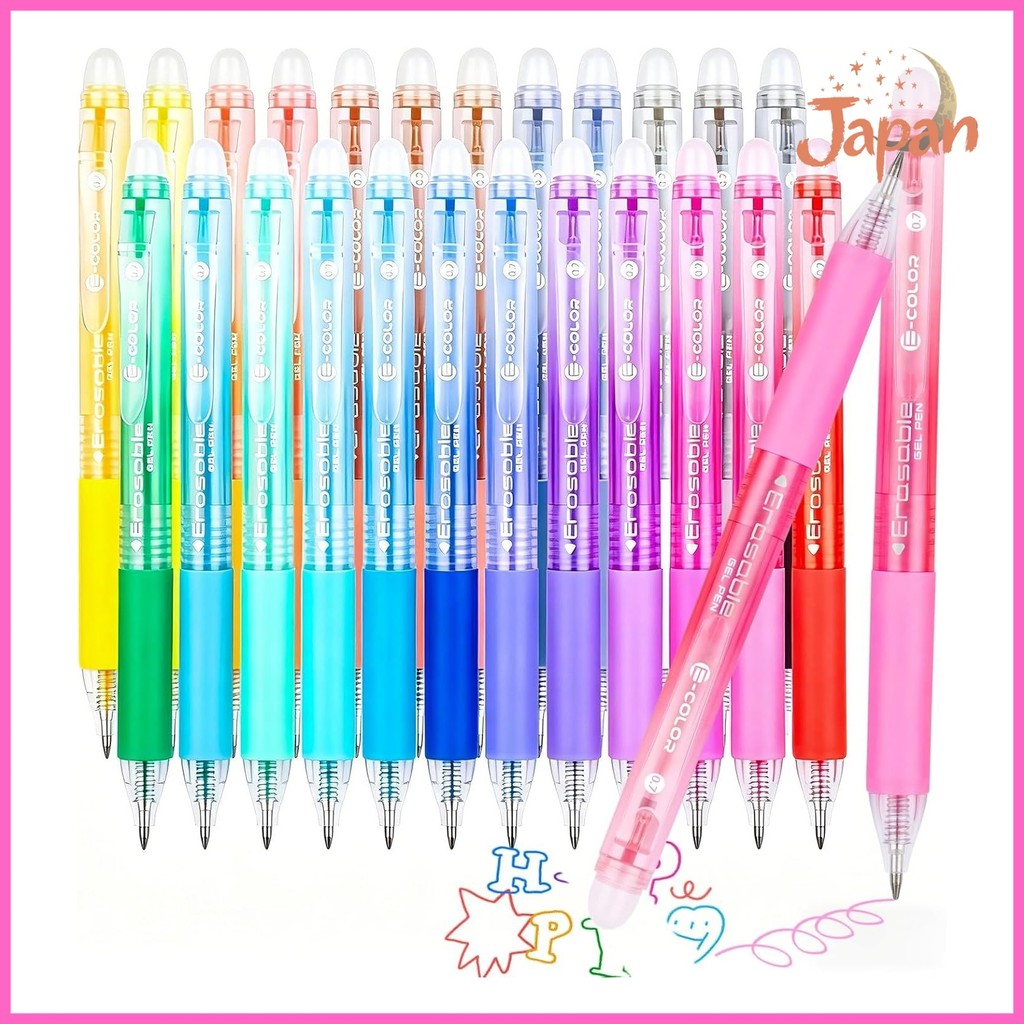 [Direct from Japan]24 Colors Erasable Ballpoint Pen Retractable Gel Ink Pen, 0.7mm Fine Point Color 