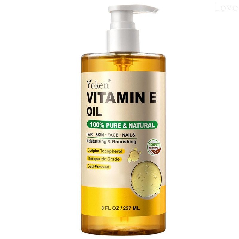 Dầu Yoken Vitamin E cho cơ thể mặt 8 Oz Dầu cơ thể Vitamine ép lạnh | Pure D-Alpha Tocopherol Liquid