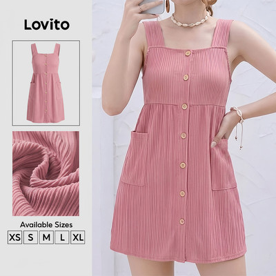 (New Arrival) Lovito Váy nữ dáng suông màu hồng xuân/hè có túi cúc cài DRK9P1D281