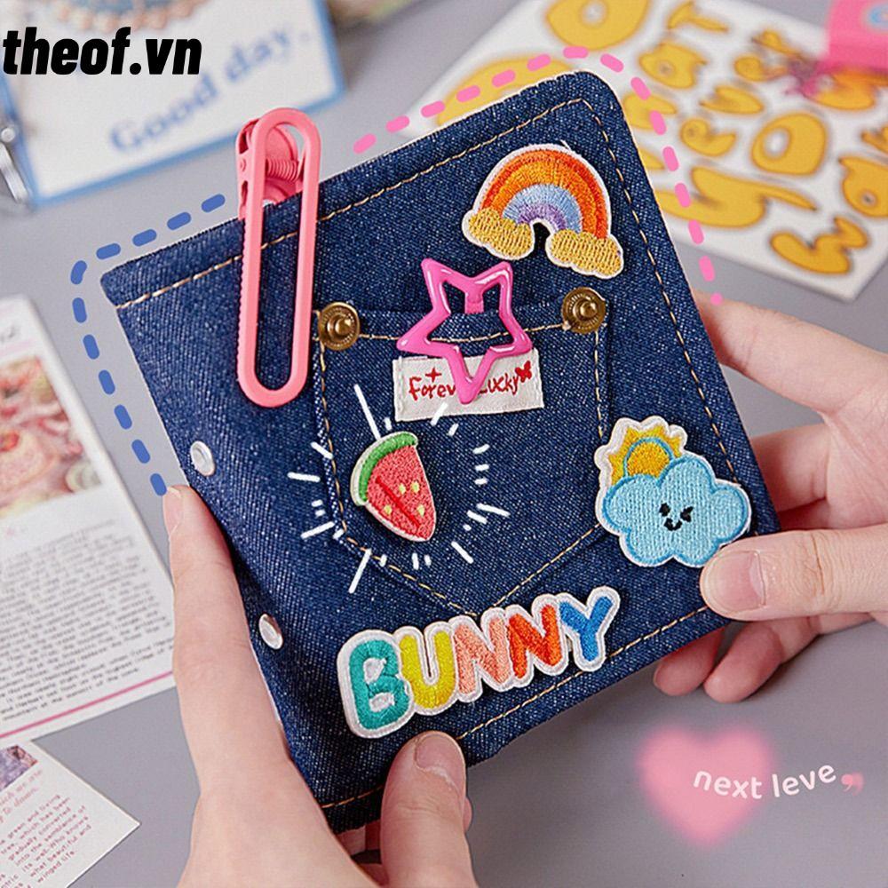 THEOF Denim Notebook, DIY Cover Hand Ledger Binder Journal, Retro Diary With Pocket Girl Notebook