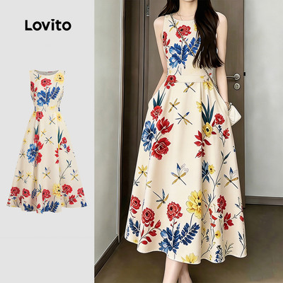 (New Arrival) Lovito Đầm Hoa Mùa Xuân/Hè phong cách nghỉ dưỡng dáng rộng cho nữ L196ED190