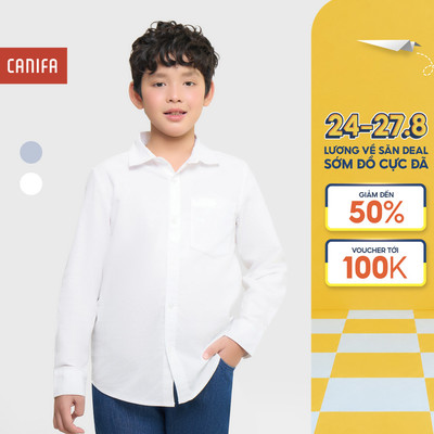 Áo sơ mi bé trai CANIFA dài tay cổ đức 2TH25A002