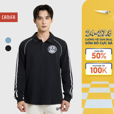 Áo polo nam dài tay CANIFA cổ bẻ phối viền in họa tiết 8TP25W005