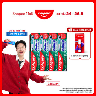 Bộ 4 Kem đánh răng Colgate Maxfresh the mát thổi bùng sảng khoái 225g/tuýp tặng bàn chải