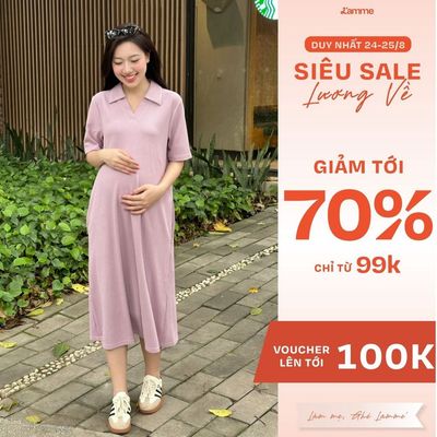 Váy bầu dáng suông Rika Dress cổ polo kiểu basic, váy bầu mùa hè, đầm bầu thiết kế by LAMME