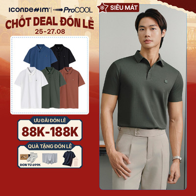 Áo polo nam PROCOOL ICONDENIM form slim-fit, công nghệ hạt làm mát thoáng khí, co giãn 4 chiều, vải mịn ít nhăn PLID0153