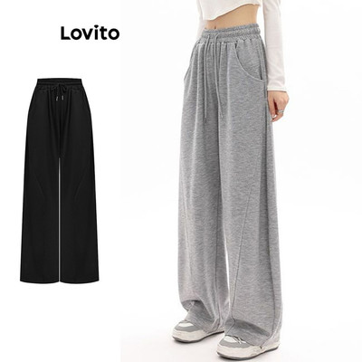 Lovito Quần Dài Phong cách thường ngày Kiểu Dáng Suông Có Dây Rút Chất Liệu Dệt Kim Dành Cho Nữ Lna36090 (nhiều Màu)