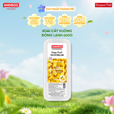 [CHỈ GIAO HCM] Xoài Cắt Vuông Đông Lạnh - Không chất bảo quản - Trái cây đông lạnh ANDROS IQF - 600g