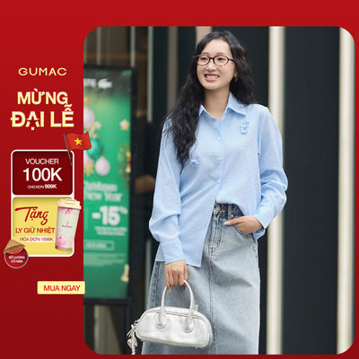Áo sơ mi form suông rộng Gmorning - GUMAC tay dài có đính hoa ở thân trước YAF12041