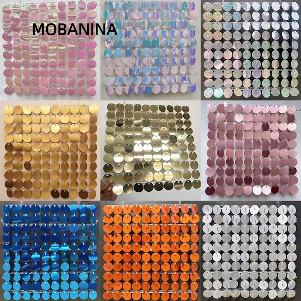 MOBANINA Sequin Panel Trang trí tường, Phông nền sequin tròn PET, Tấm trang trí phông nền vàng lấp l