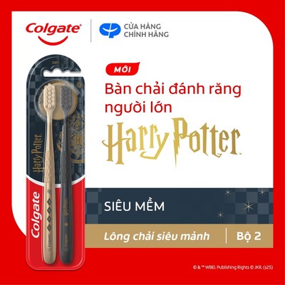 Bộ 2 Bàn chải Colgate Harry Potter cho người lớn, lông chải siêu mềm mảnh, chải sạch dịu nhẹ