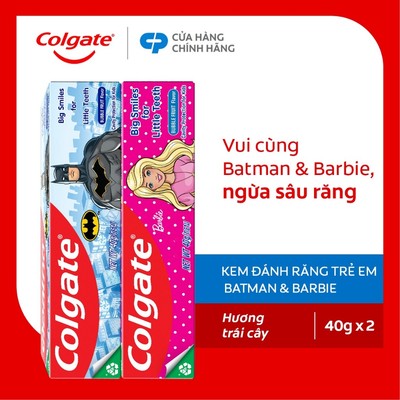 Bộ 2 Kem đánh răng Colgate Batman và Barbie hương dâu dành cho trẻ 40g