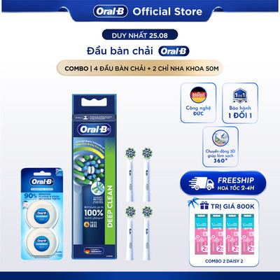 [HỎA TỐC 2H-4H] Combo tiết kiệm set 4 đầu bàn chải Oral-B Chính Hãng Vitality Pro và 2 Hộp Chỉ Nha Khoa 50M