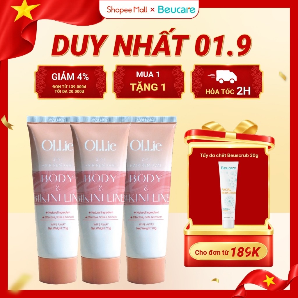 Combo 3 Kem tẩy lông OLLIE , tẩy lông vùng kín, nách, tay, chân 70g  COD