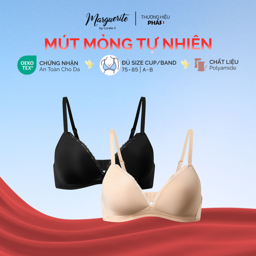 COMBO 2 Áo lót nữ mút mỏng không gọng cup tam giác viền ren, lưng lưới power-mesh ôm êm, chuẩn OEKO-