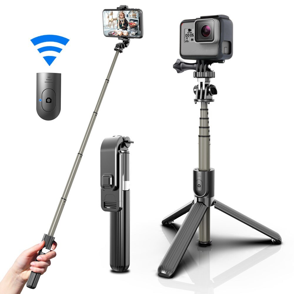 L03 Di Động Không Dây Bluetooth S Elfie Tripod Mount Mở Rộng Gấp Monopod Cho IOS A Ndroid 12 Pro Cam