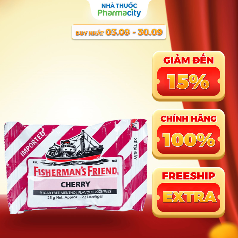 Kẹo cay con tàu FISHERMAN'S FRIEND không đường vị cherry (22g)