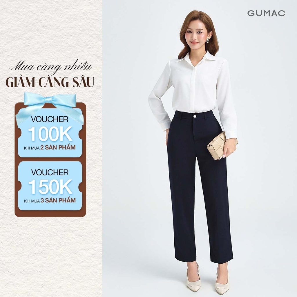 Quần Tây Baggy Nữ GUMAC Dáng Ống Đứng Chất Tuyết Mưa Mềm Đứng Form Có Túi LQE0819